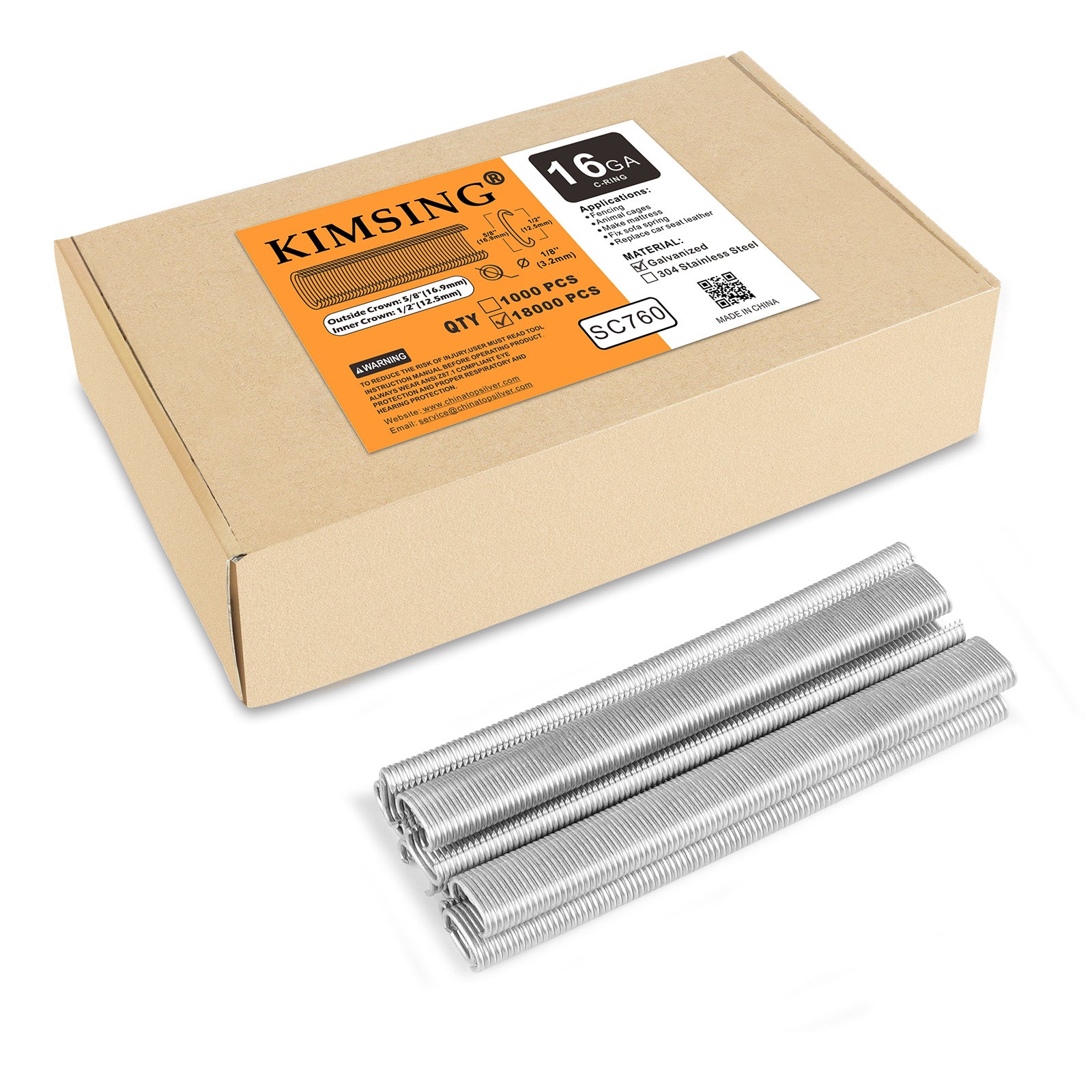 KIMSING SC760/C17 16 Gauge 1/2-inch Crown Hog Ring Staples