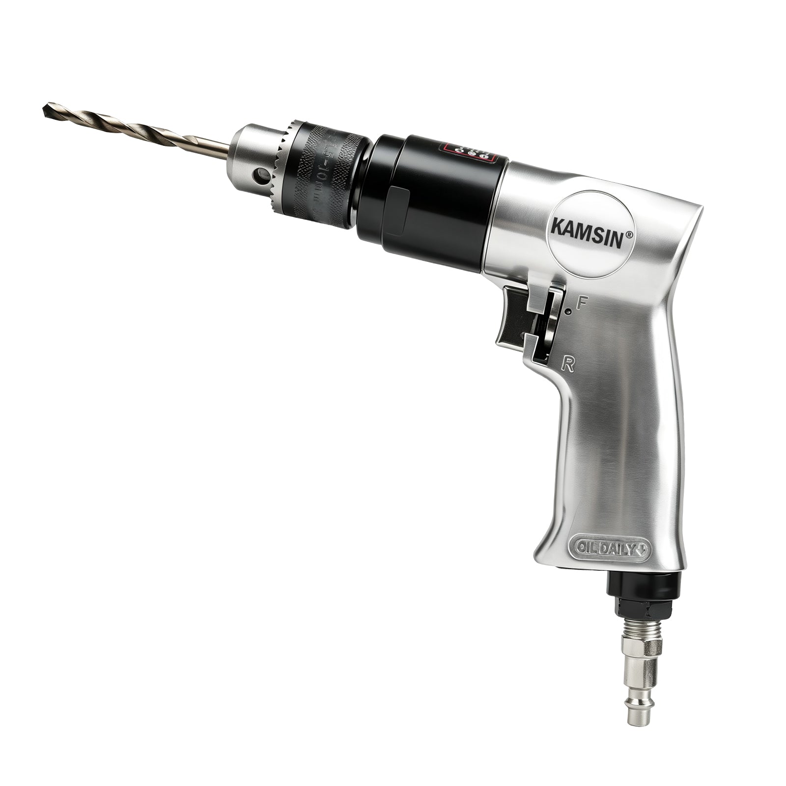 KAMSIN High-Torque Pneumatic Air Drill with Keyed Chuck, 1.5–10mm Capacity, Forward/Reverse Control, Metal Body for Heavy-Duty Metalworking and Automotive Repair