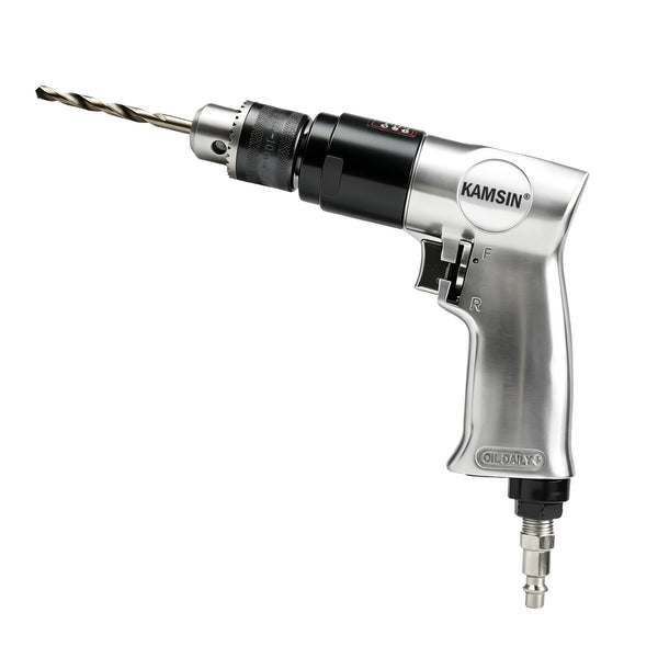 KAMSIN High-Torque Pneumatic Air Drill with Keyed Chuck, 1.5–10mm Capacity, Forward/Reverse Control, Metal Body for Heavy-Duty Metalworking and Automotive Repair