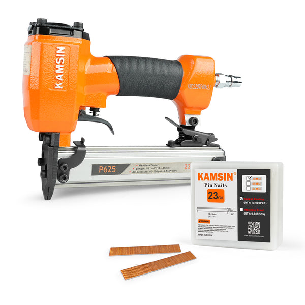 KAMSIN P625 Pneumatic Headless Pin Nailer, 23 Gauge, 1/2-Inch to 1-Inch (12 to 25mm)