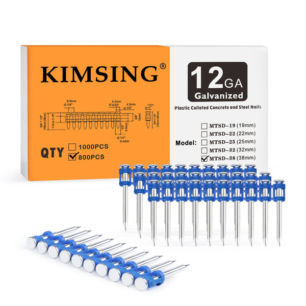 KIMSING 1-1/2 Inch Plastic Collated Concrete Pins, 1000PCS Box, 12 Gauge