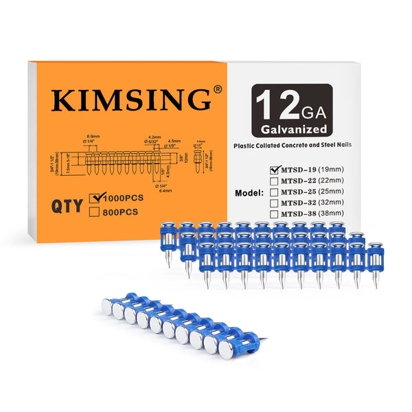 KIMSING 3/4 Inch Plastic Collated Concrete Pins, 1000PCS Box, 12 Gauge