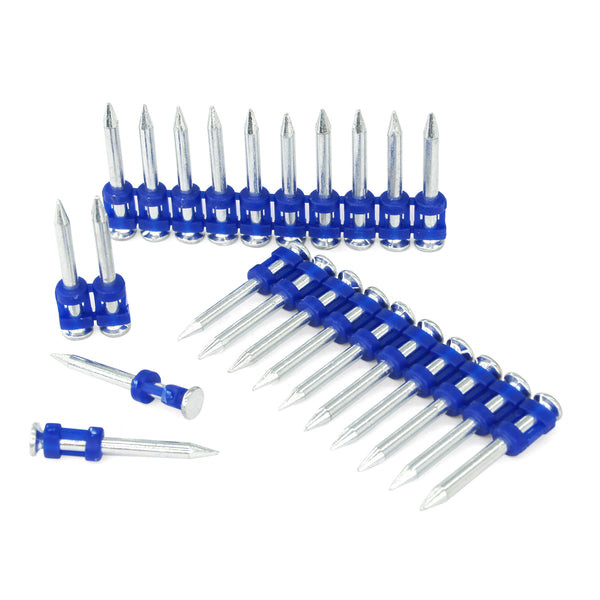 KIMSING MTSD-32 12 Gauge 1 1/4 Inch X .109 Inch Smooth Shank Plastic Collated Concrete and Steel Drive Pin Mechanical Galvanized for Gas Power Concrete and Steel Nailer 1000 PCS/Box