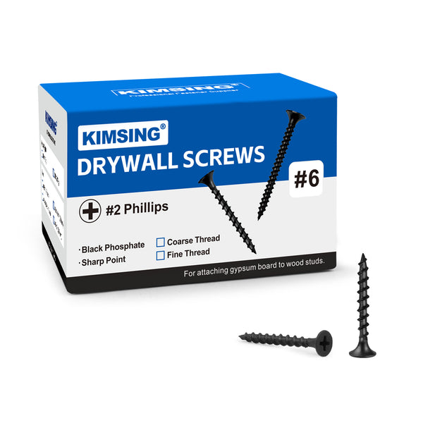 KIMSING Drywall Screws 2lb/Box, #6 Coarse Thread Philips Drive #2 Bugle Head Wood Screws with Black Phosphate Finish M3.5 Sharp Point Screws