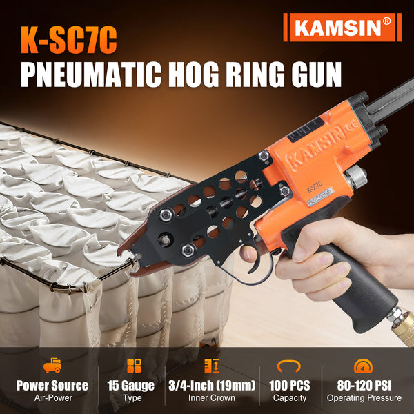 KAMSIN K-SC7C Pneumatic Hog Ring Gun, 15 Gauge, 3/4-Inch Crown, 4.8-5.2 mm Closing Diameter