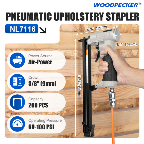 WOODPECKER NL7116 Pneumatic Upholstery Stapler, 22 Guage Type 71, 3/8-Inch Crown