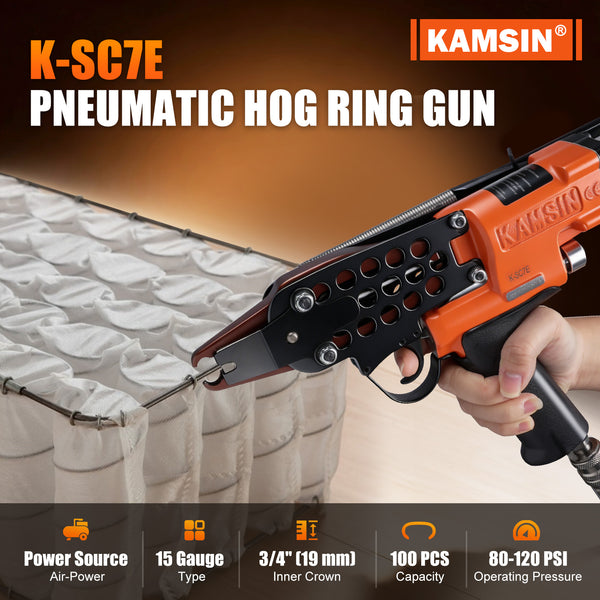 KAMSIN K-SC7E Pneumatic Long Nose Hog Ring Gun, 15 Gauge, 3/4-Inch Crown, 7.0-8.0mm Closing Diameter