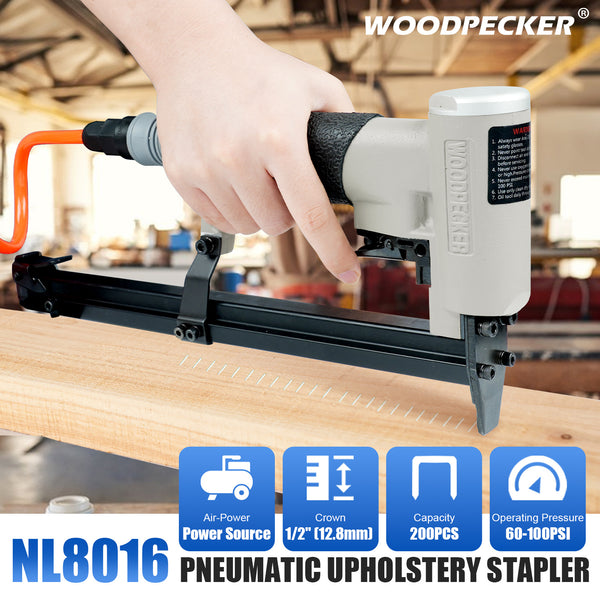 WOODPECKER NL8016 Pneumatic Upholstery Stapler, 21 Guage Type 80,1/2-Inch Crown