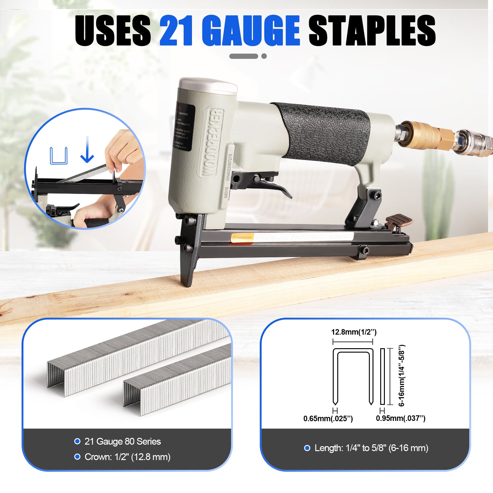 Woodpecker N8016 21 Gauge Pneumatic Upholstery Stapler 1/2