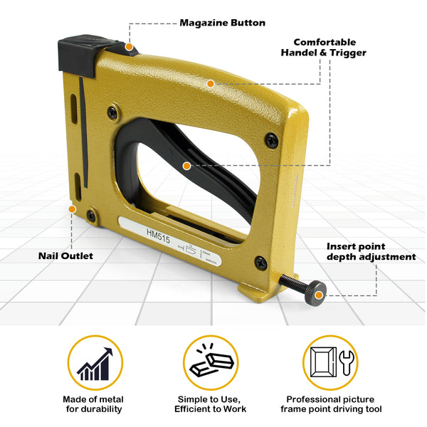 HM515 Manual Flexible Point Driver Kit with 1,000 Points for Securing Back Pieces of Picture Frames