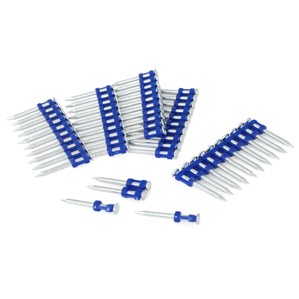 KIMSING MTSD-38 12 Gauge 1 1/2 Inch X .109 Inch Smooth Shank Plastic Collated Concrete and Steel Drive Pin Mechanical Galvanized for Gas Power Concrete and Steel Nailer 800 PCS/Box