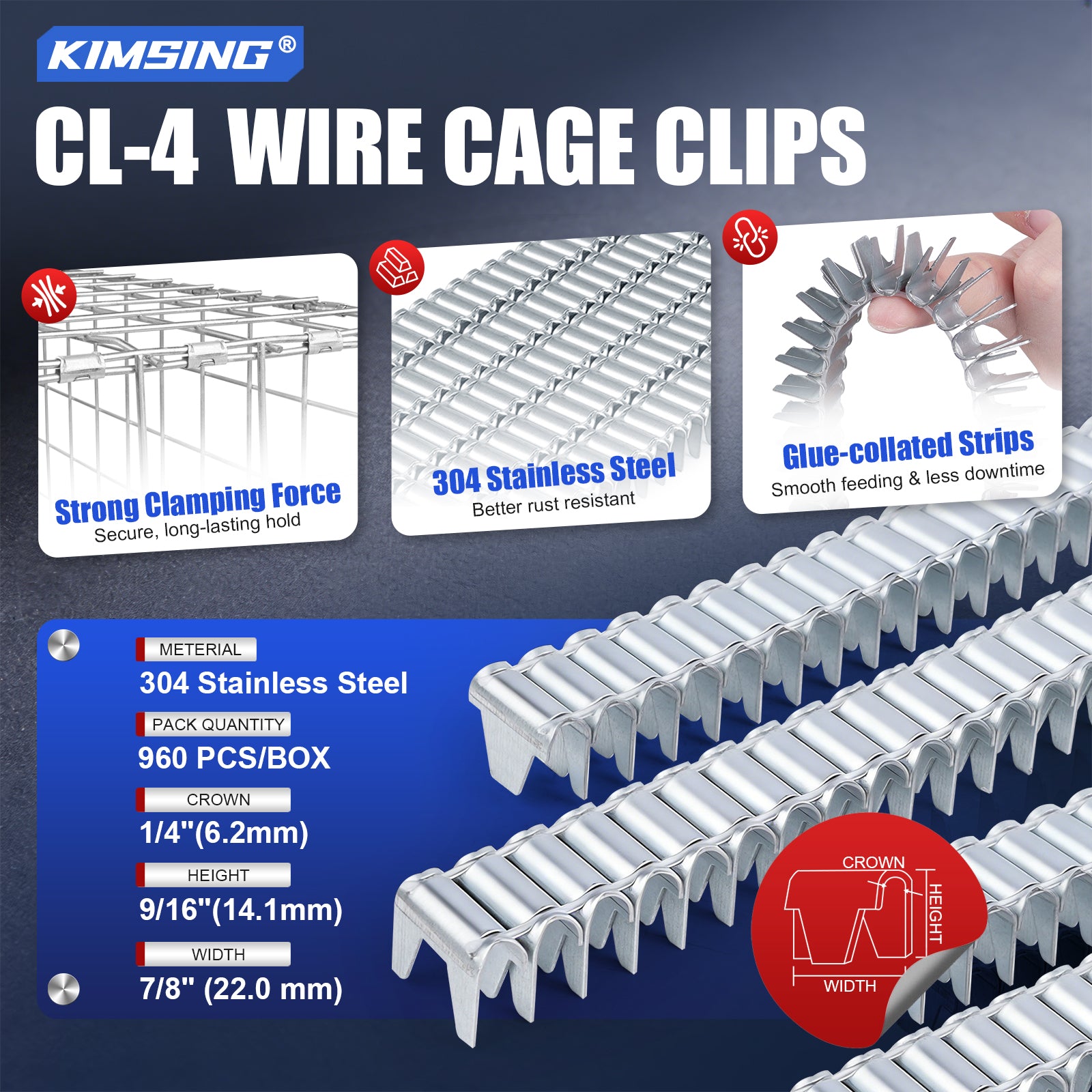KIMSING 304 Stainless Steel Vertex M66 Clinching Clips for Harcto Pneumatic Clipper Tools