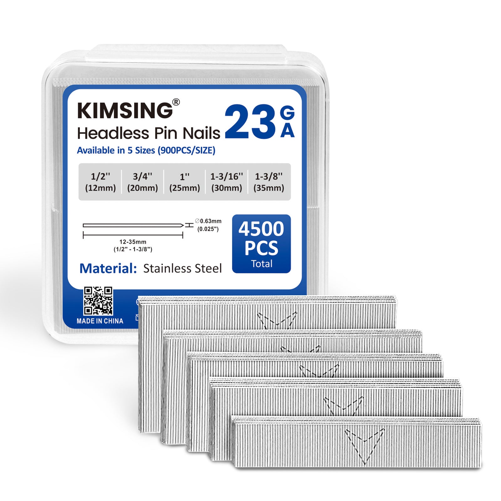 KIMSING 23 Gauge 5 Sizes Assorted Copper & Stainless Steel Headless Pin Nails (1/2