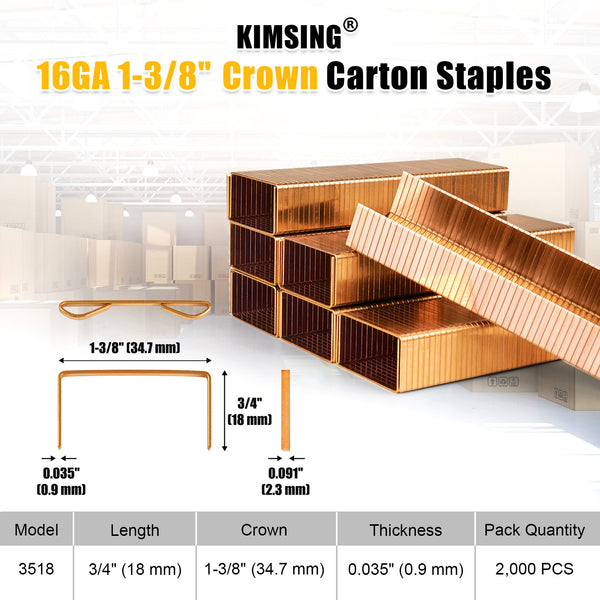 KIMSING 3518 16 Gauge Copper Carton Closing Staples 3/4-Inch (18 mm) Length