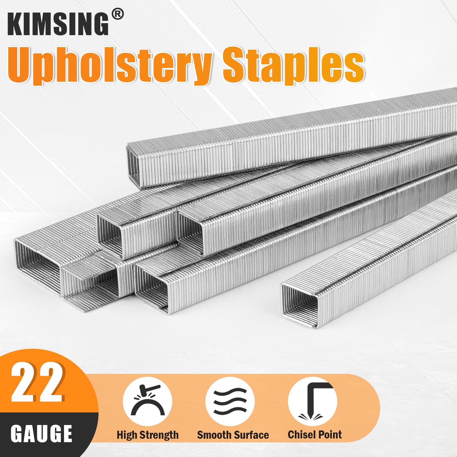 KIMSING 22 Gauge 71 Series 3/8'' Crown 1/4'' to 3/8'' (6-10mm) Leg Length Galvanized Upholstery Staples(10,000 PCS/Box)