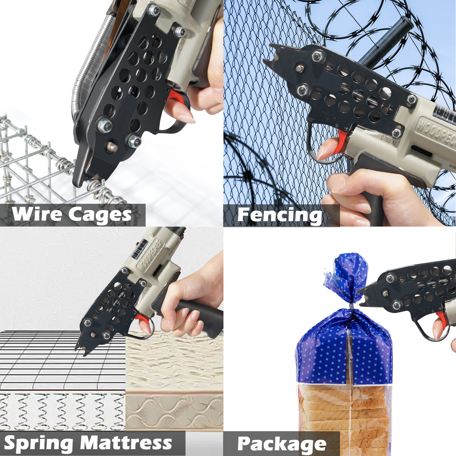WOODPECKER C-760FA 16 Guage Pneumatic Hog Ring Gun, Standard 3.0mm Closure Diameter, 1/2-Inch Crown Hog Ring Staples