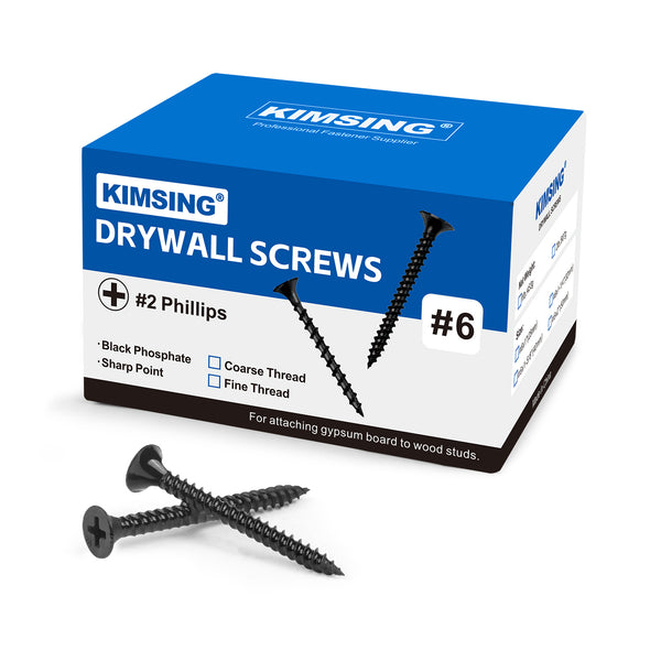 KIMSING Drywall Screws 2lb/Box, #6 Fine Thread Philips Drive #2 Bugle Head Wood Screws with Black Phosphate Finish M3.5 Sharp Point Screws