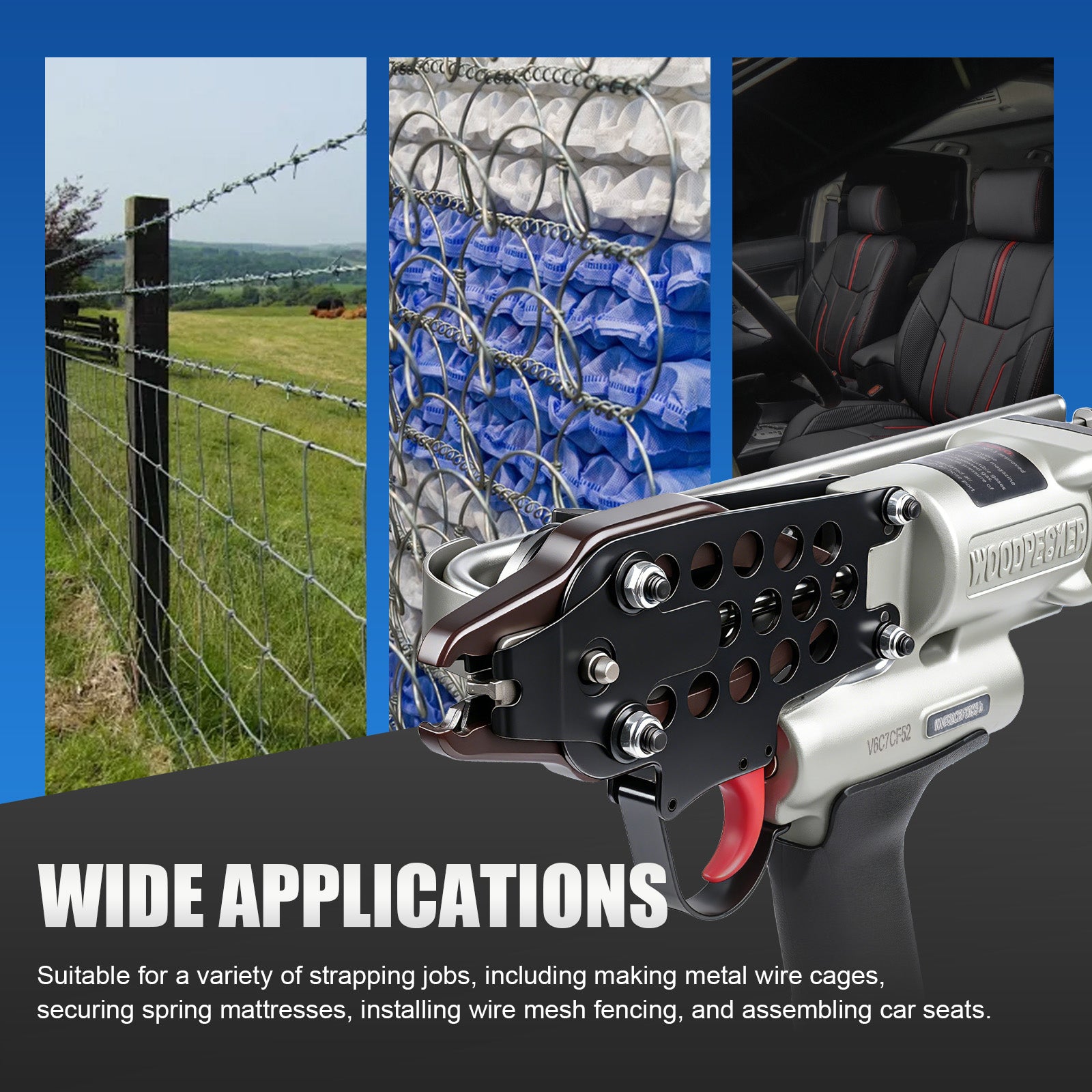 WOODPECKER V6C7CF52 15 Gauge 3/4-Inch Pneumatic Hog Ring Gun 5.2-5.8mm Closure Diameter with Stainless Steel Magazine