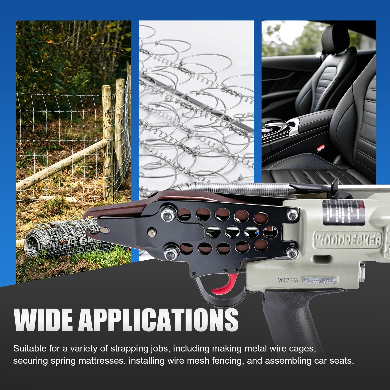 WOODPECKER V6C7EFA 15 Gauge 3/4-Inch Pneumatic Hog Ring Gun 7.5-8.3mm Closure Diameter with Stainless Steel Magazine
