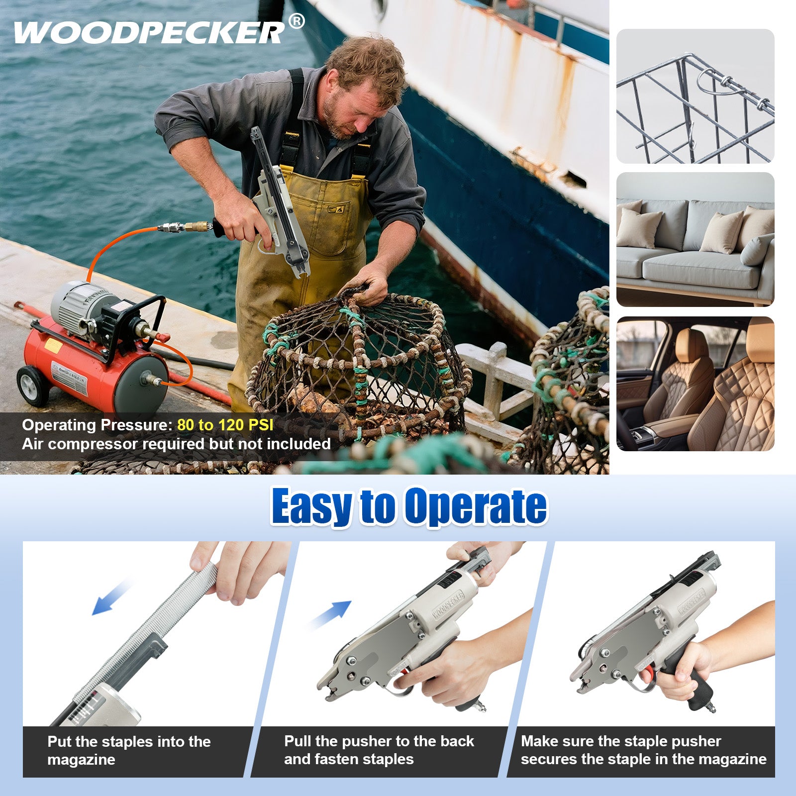 Woodpecker C-7C4BT 15 Gauge Professional Pneumatic Hog Ring Gun, 3/4-Inch 4.8mm Closure Diameter, C ring piler, C Ring Tool Hog Ring Plier, C ring gun for Mattress, Fencing, Cages