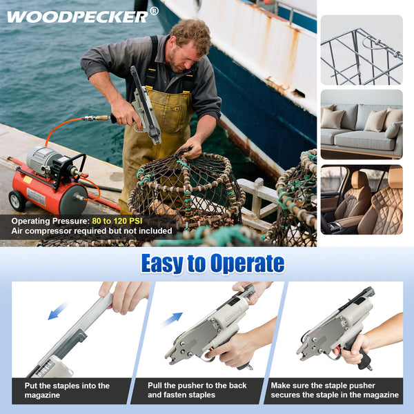 Woodpecker C-7C4BT 15 Gauge Professional Pneumatic Hog Ring Gun, 3/4-Inch 4.8mm Closure Diameter, C ring piler, C Ring Tool Hog Ring Plier, C ring gun for Mattress, Fencing, Cages