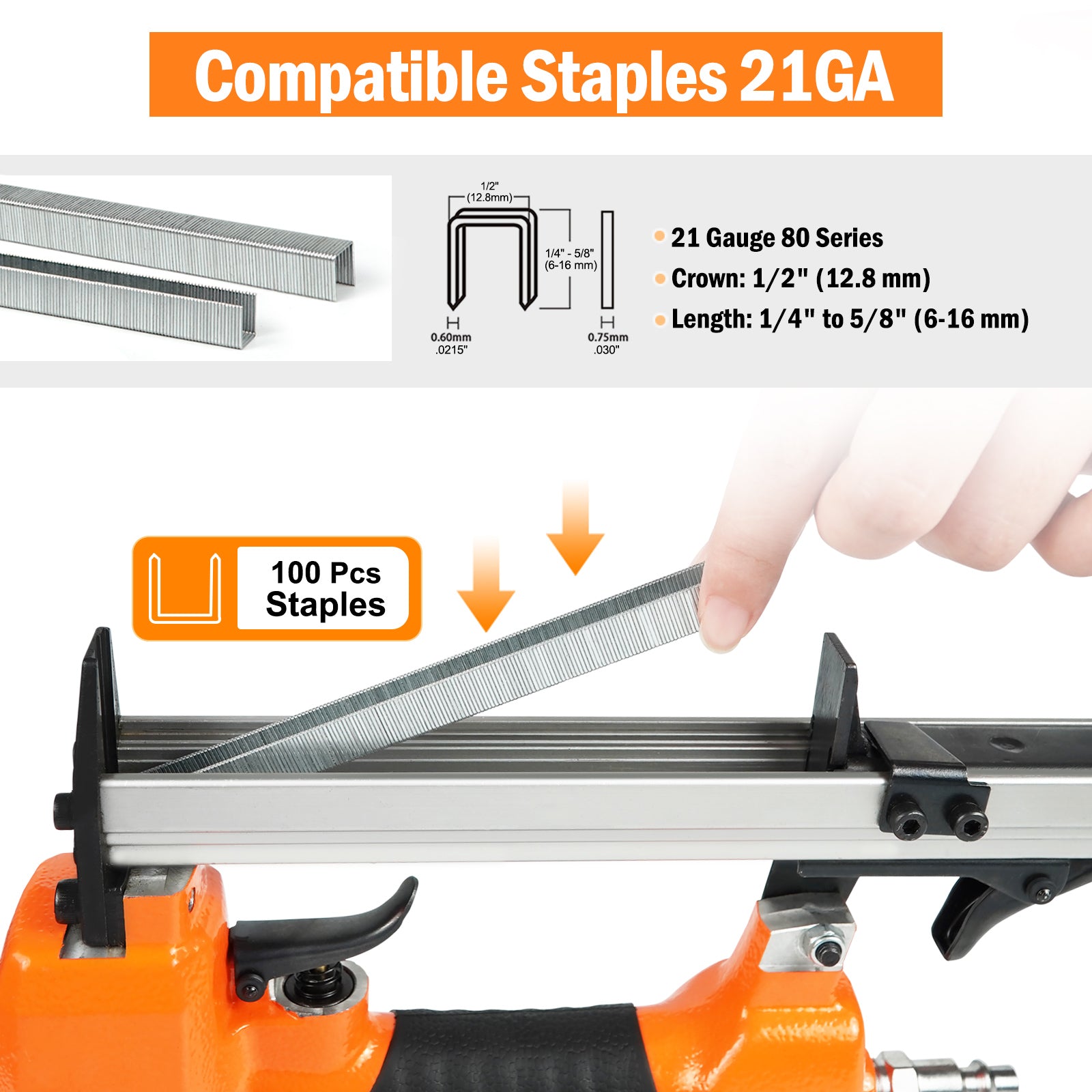 KAMSIN 8016K Pneumatic Upholstery Stapler, 21 Gauge Type 80, 1/2-Inch Crown