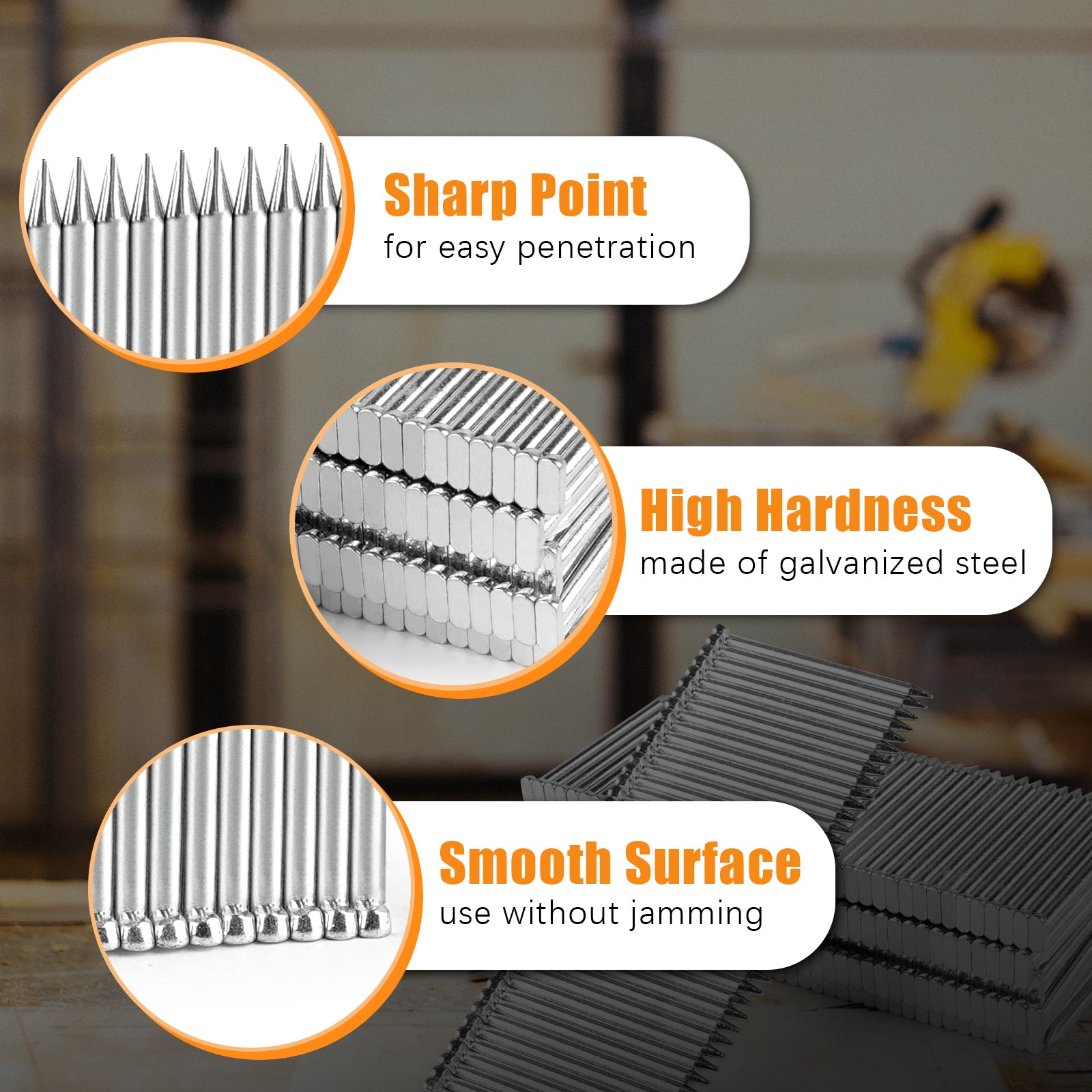 KIMSING 14 Gauge 3/4 inch - 2-1/2 inch (18mm-64mm) Length Concrete Nails 800 PCS/BOX, Concrete T-Nails for Concrete Nailers Smooth Shank