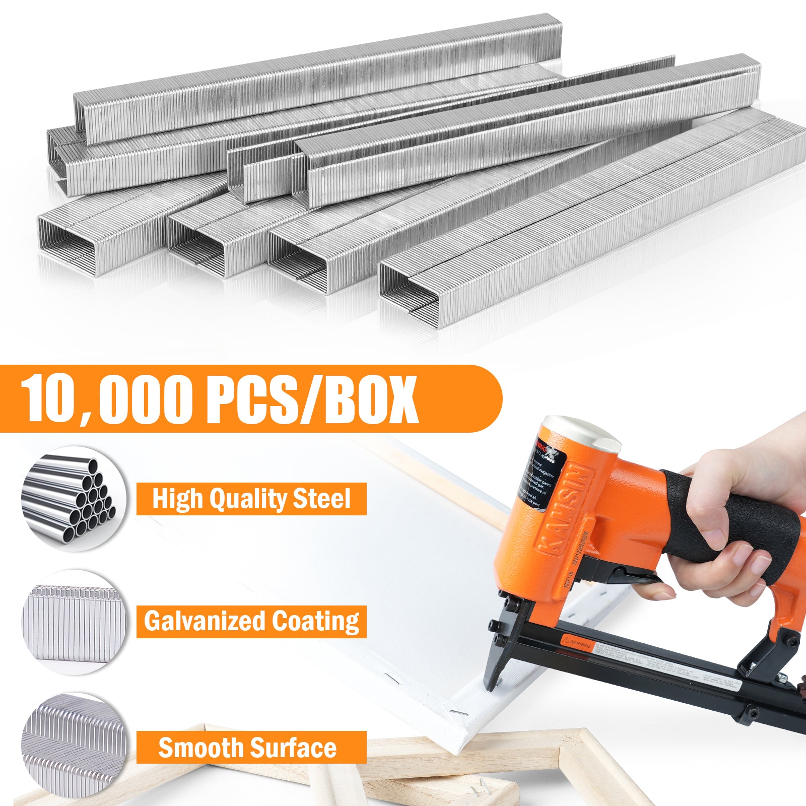 KIMSING 22 Gauge 71 Series 3/8'' Crown 1/4'' to 3/8'' (6-10mm) Leg Length Galvanized Upholstery Staples(10,000 PCS/Box)