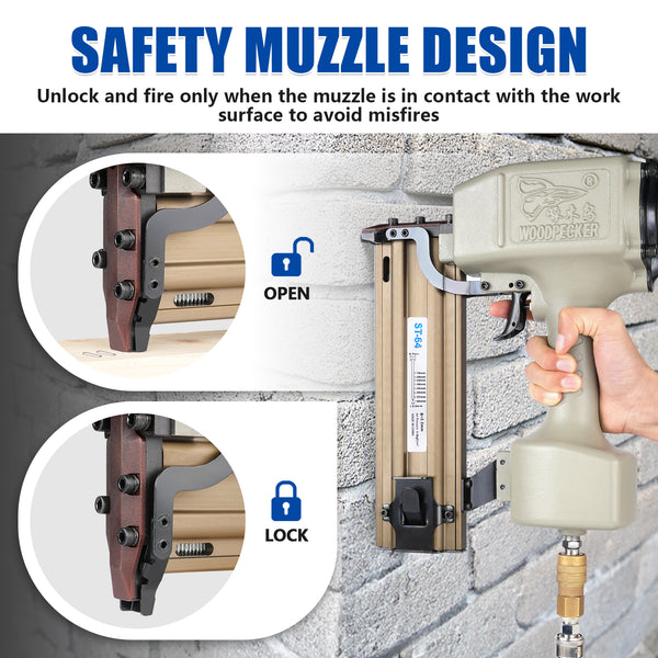 Woodpecker ST64 Pneumatic Concrete T Nailer, 14 Gauge, 1-Inch - 2-1/2-Inch (25mm-64mm)
