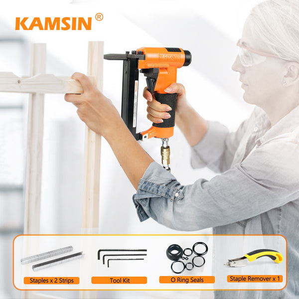 Kamsin KN7116L 22 Gauge 71 Series 3/8" Crown Long Nose Pneumatic Upholstery Stapler Fits 1/4" to 5/8" Length Staples Fine Wire Staple Gun
