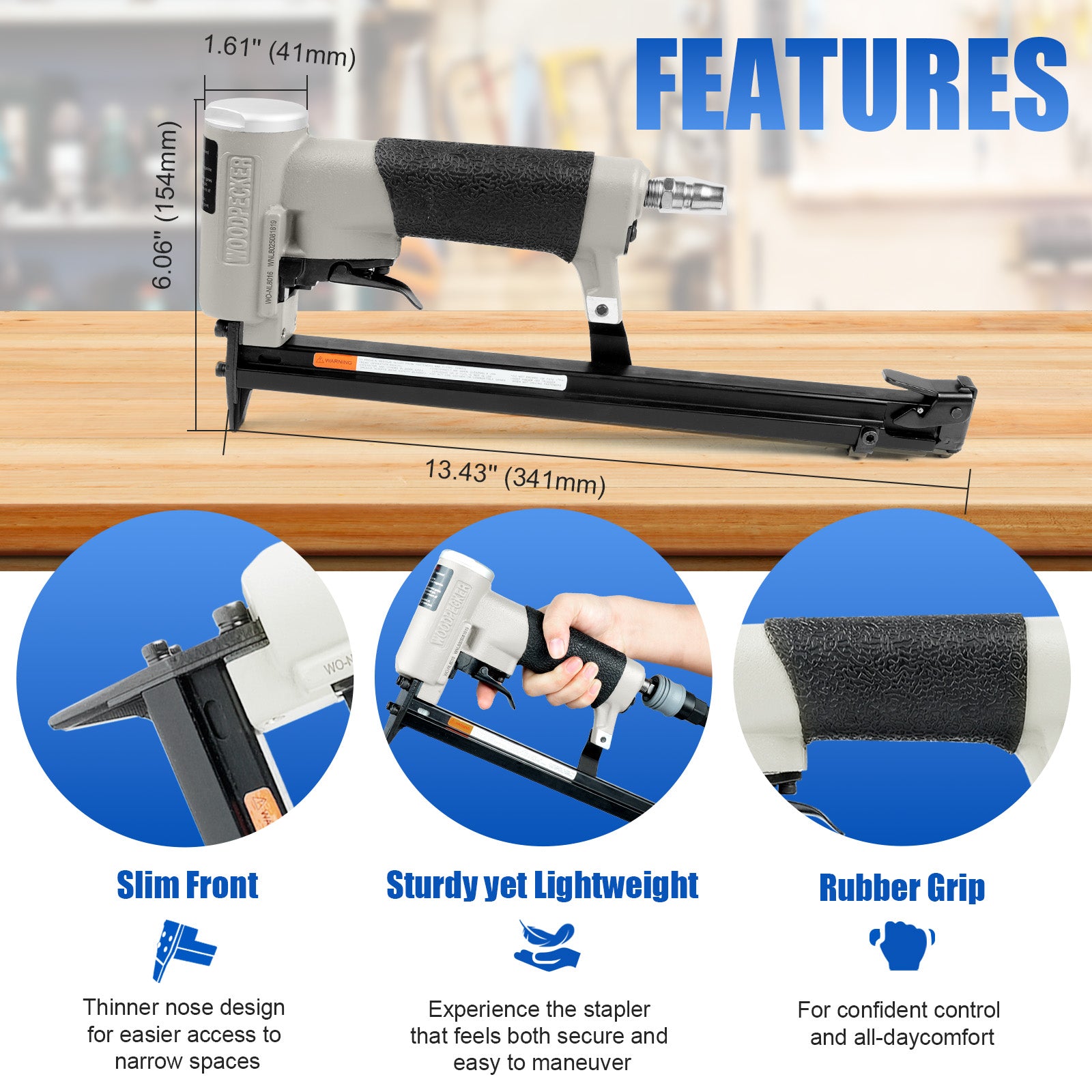 WOODPECKER NL8016 Pneumatic Upholstery Stapler, 21 Guage Type 80,1/2-Inch Crown