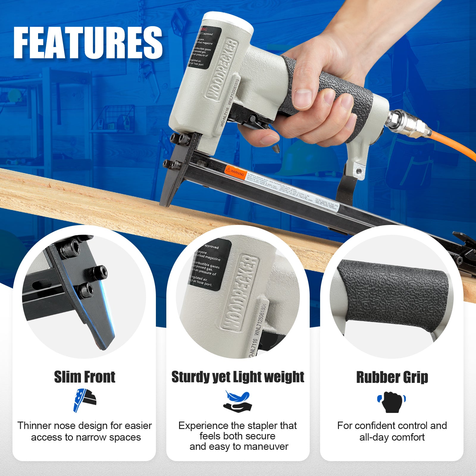 WOODPECKER NL7116 Pneumatic Upholstery Stapler, 22 Guage Type 71, 3/8-Inch Crown