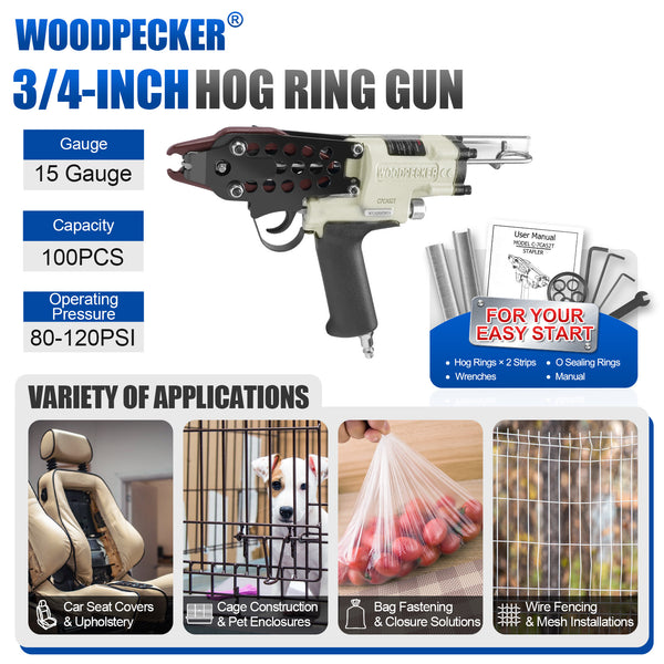 WOODPECKER C-7CA52T Pneumatic Hog Ring Gun, 15 Gauge, 3/4-Inch Crown, 4.8mm Closing Diameter