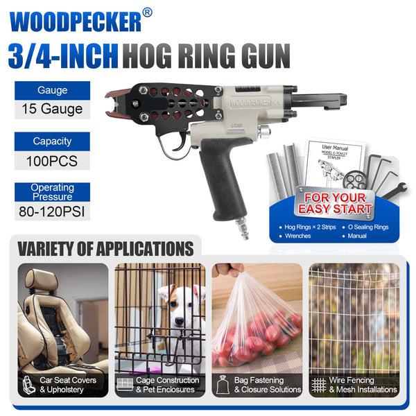 WOODPECKER C-7CA52 Pneumatic Hog Ring Gun, 15 Gauge, 3/4-Inch Crown, 4.8mm Closing Diameter