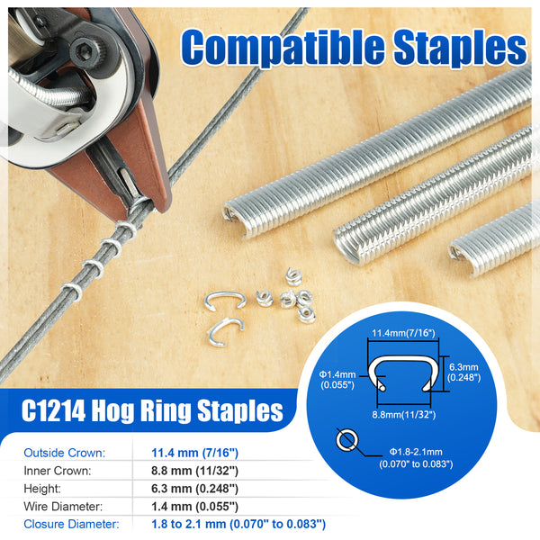 WOODPECKER BWG12 Pneumatic Hog Ring Plier 1.8 mm to 2.1 mm Closure Diameter Hog Ring Gun for Strapping, Fencing, Cages