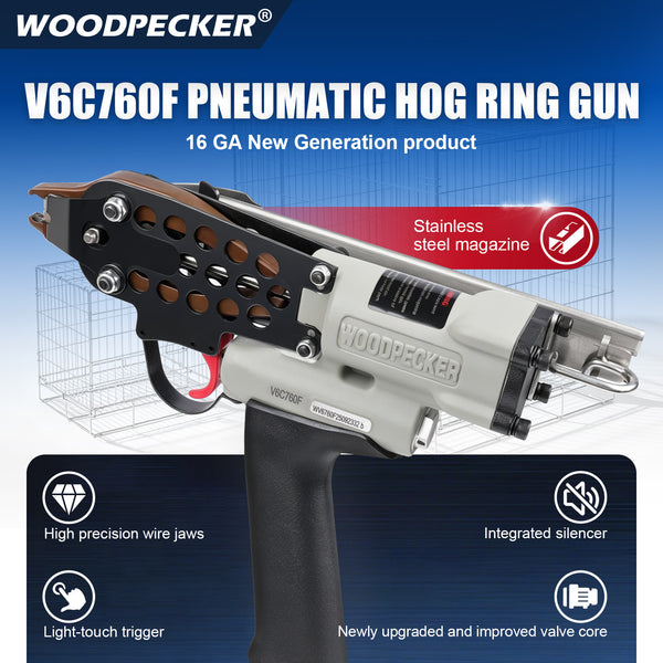 WOODPECKER V6C760F Pneumatic Hog Ring Gun, 1/2-Inch Crown, 3.0mm Closure Diameter