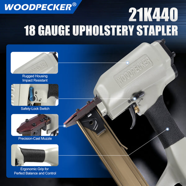 WOODPECKER 21K440 18 Gauge 1/4-Inch Upholstery Stapler, Fits 1" to 1-5/8" Length Staples