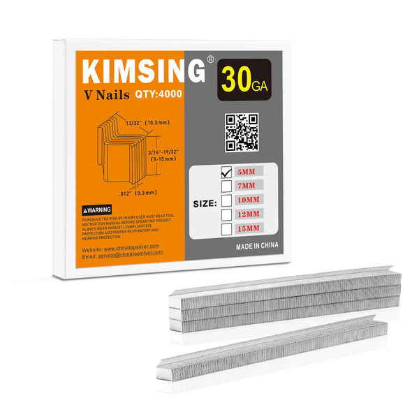 KIMSING V-Nails 30 Gauge 10.3mm Diameter 5MM/7MM/10MM/12MM/15MM Length UNI Hard Wood Type V Nails for V1015 Picture Frame Nailer 4,000 PCS/Box