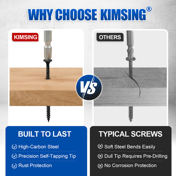 KIMSING Drywall Screws 2lb/Box, #6 Fine Thread Philips Drive #2 Bugle Head Wood Screws with Black Phosphate Finish M3.5 Sharp Point Screws