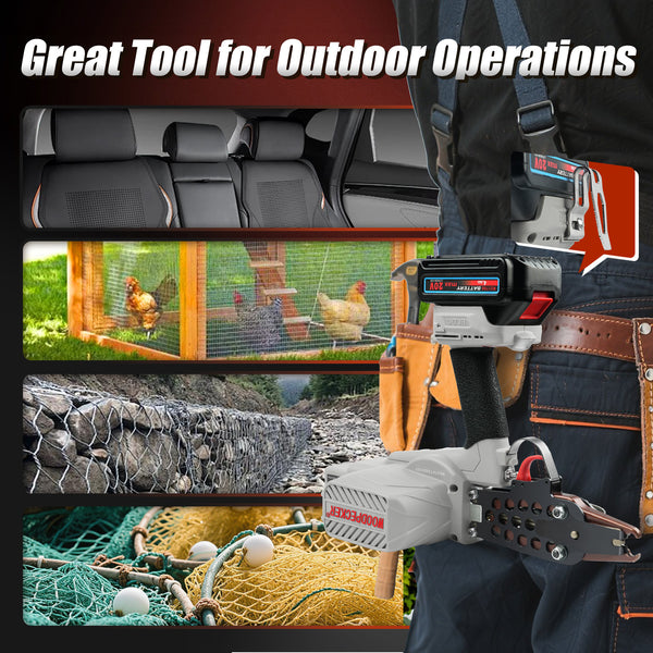 WOODPECKER eC7ET 15GA Cordless 20V 4.0Ah Electric Hog Ring Gun, 3/4-Inch Crown, 7.0-8.0mm Closure Diameter, Battery Powered C Ring Plier Tool for Fencing, Wire Cages