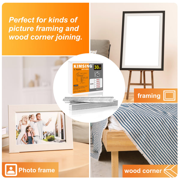 KIMSING V-Nails 30 Gauge 10.3mm Diameter 5MM/7MM/10MM/12MM/15MM Length UNI Hard Wood Type V Nails for V1015 Picture Frame Nailer 4,000 PCS/Box