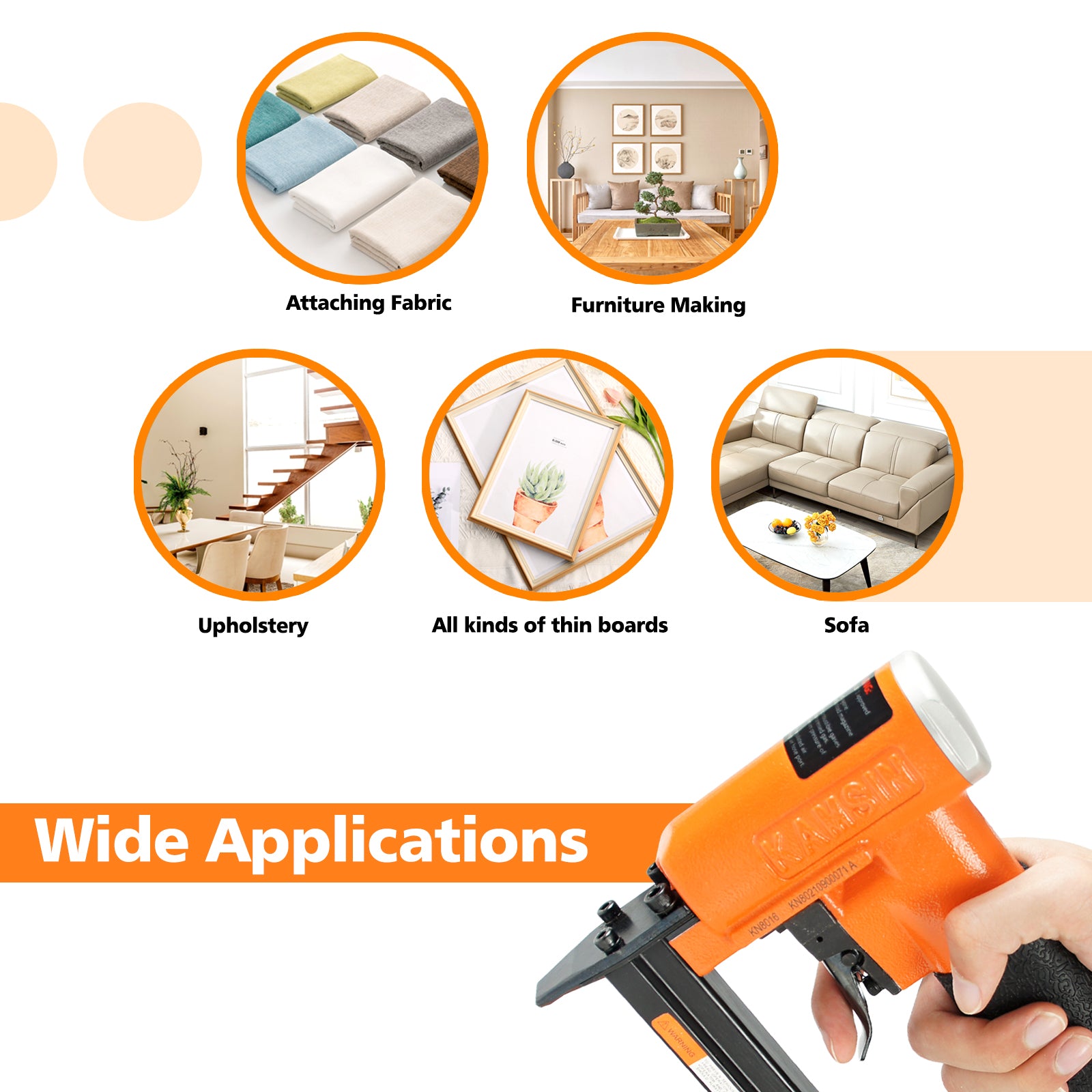 KAMSIN KN8016 Pneumatic Upholstery Stapler, 21 Gauge Type 80, 1/2-Inch Crown