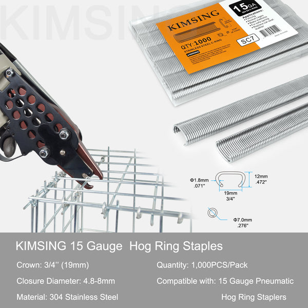 KIMSING 15 Gauge 3/4'' Crown C Ring Staples 1,000 PCS/Pack