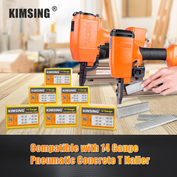 KIMSING 14 Gauge 3/4 inch - 2-1/2 inch (18mm-64mm) Length Concrete Nails 800 PCS/BOX, Concrete T-Nails for Concrete Nailers Smooth Shank