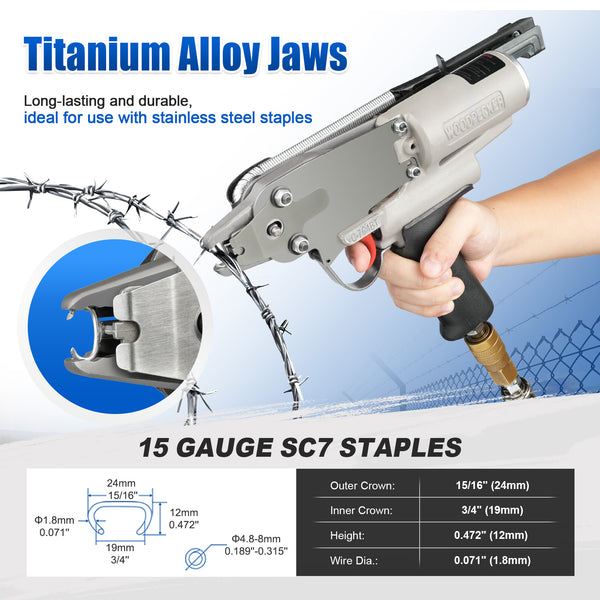 Woodpecker C-7C4BT 15 Gauge Professional Pneumatic Hog Ring Gun, 3/4-Inch 4.8mm Closure Diameter, C ring piler, C Ring Tool Hog Ring Plier, C ring gun for Mattress, Fencing, Cages
