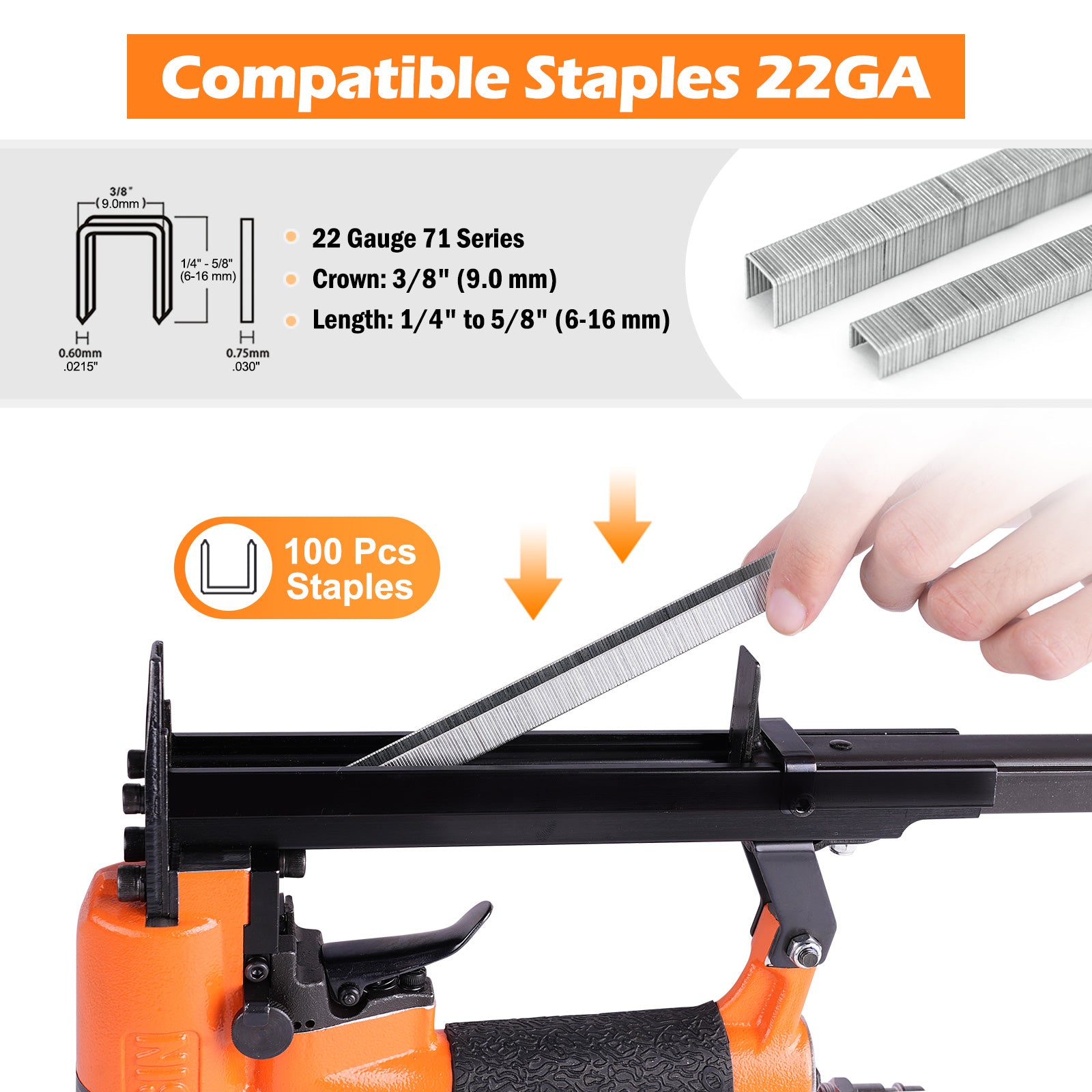 KAMSIN KN7116S Pneumatic Upholstery Stapler,  22 Gauge Type 71 , 3/8-Inch Crown