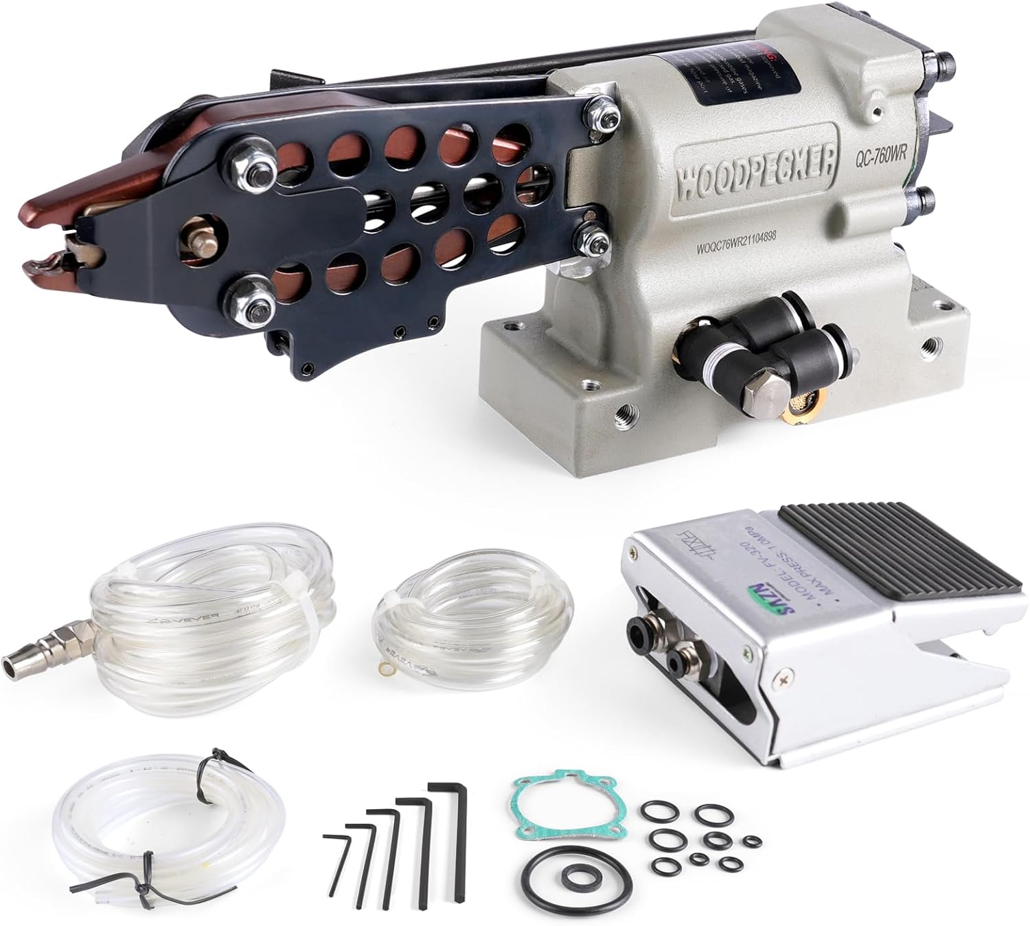 WOODPECKER QC-760WR 16 Gauge 1/2-Inch Semi-Automatic Hog Ring Gun with Foot Pedal Control, 3.0 to 4.8 mm Closing Diameter