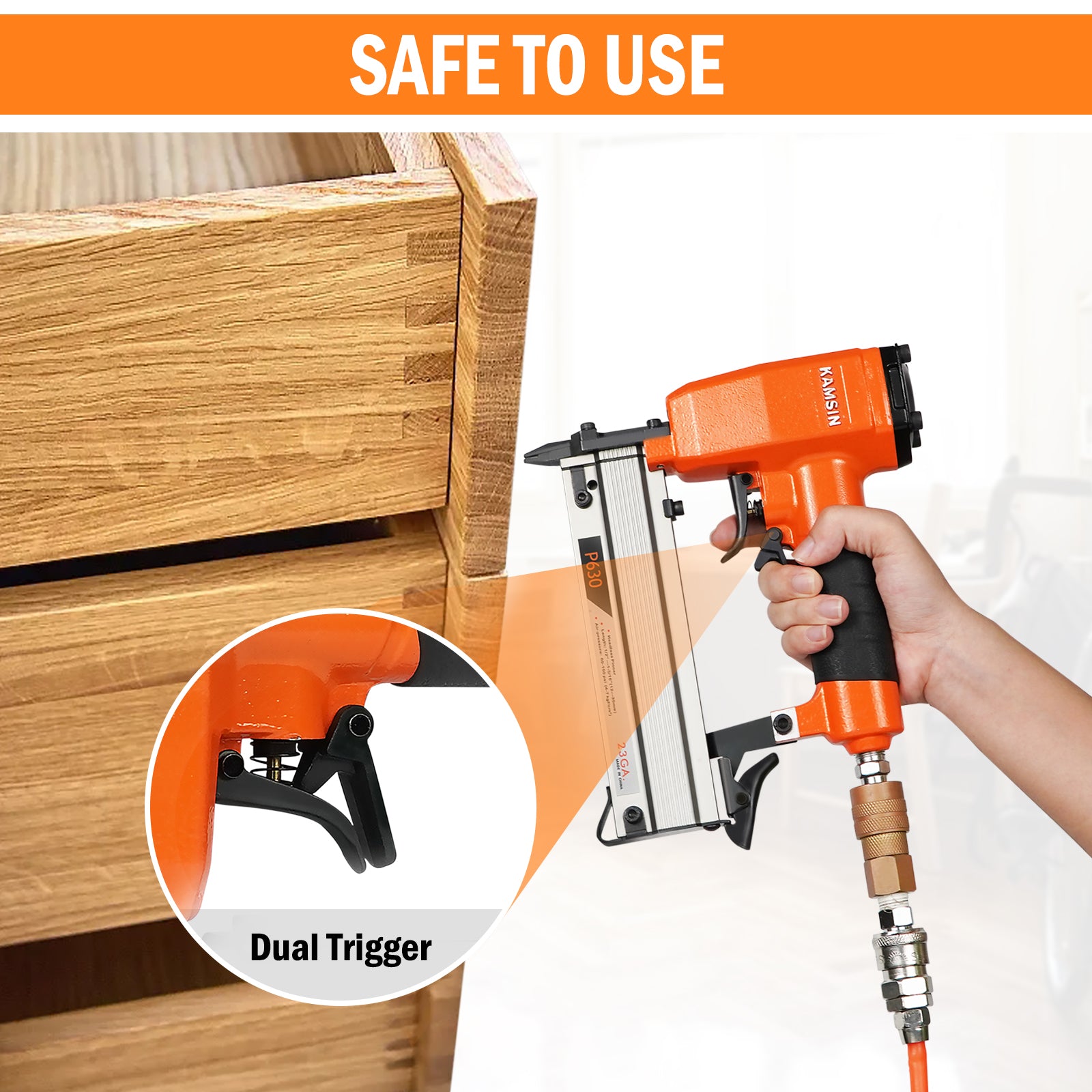 KAMSIN P630 Pneumatic Headless Pin Nailer, 23 Gauge, 1/2-Inch to 1-3/16-Inch (12 to 30mm)