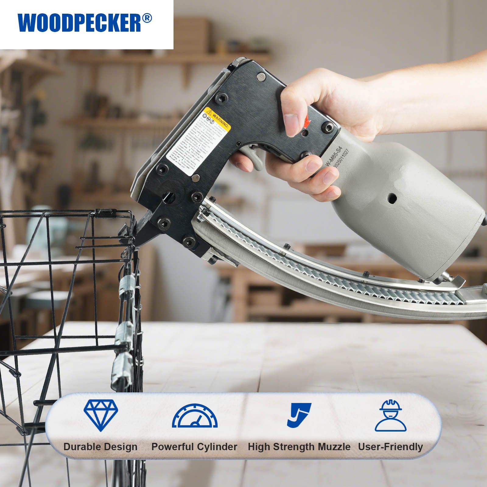 WOODPECKER M85 Clinching Clipper Pneumatic Clinch Clip Tool for Crab Pots, Lobster Traps, Wire to Wire Fastening