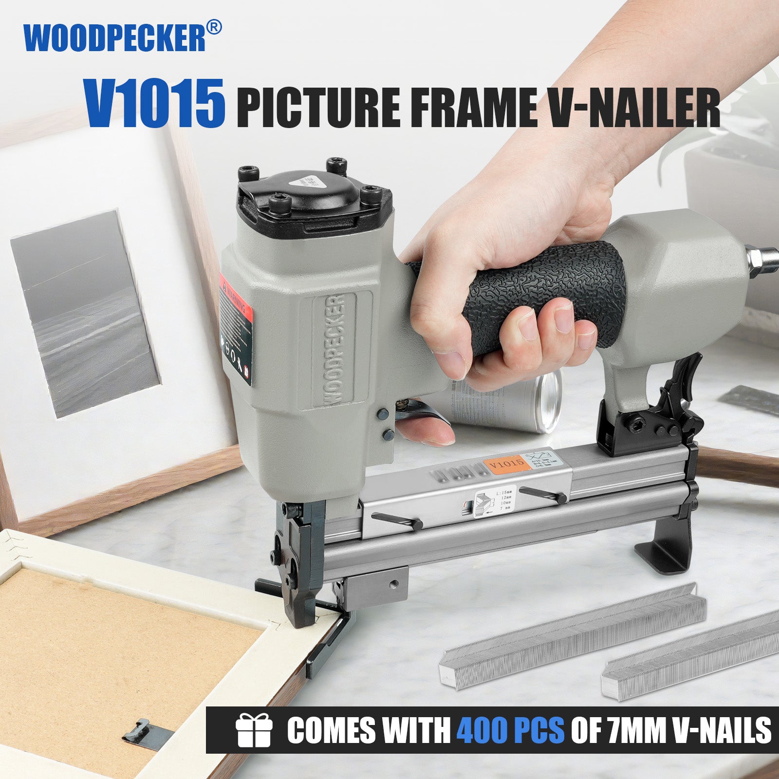 Woodpecker V1015 Pneumatic Picture Frame V Nailer Fits 7 mm to 15 mm (9/32